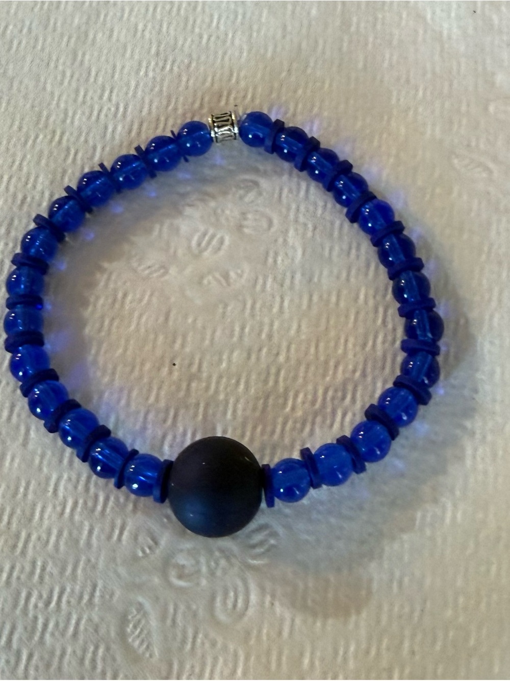 Handcrafted Blue Beaded Stretch Bracelet with Matte Accent Bead
